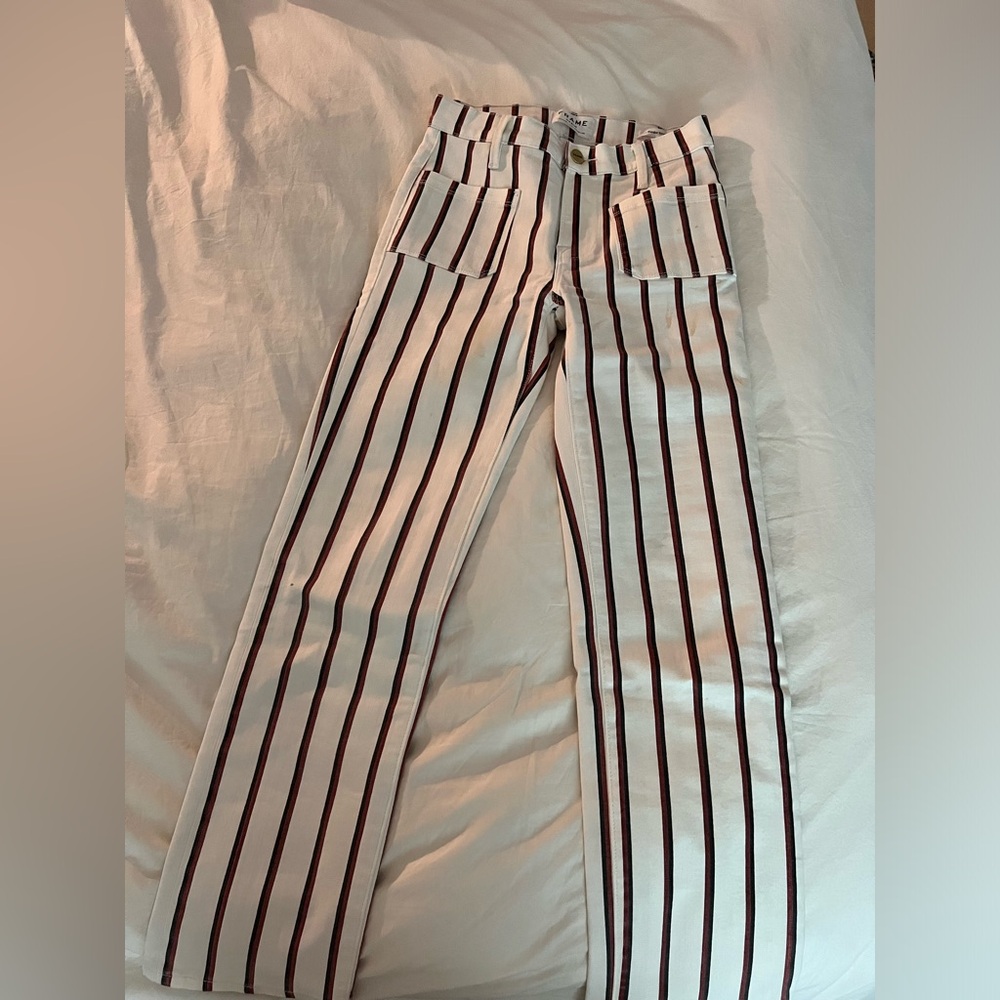 FRAME red, white, and blue jeans